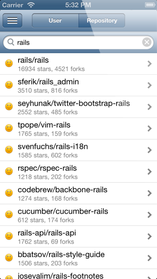 Repository Search on the mobile app